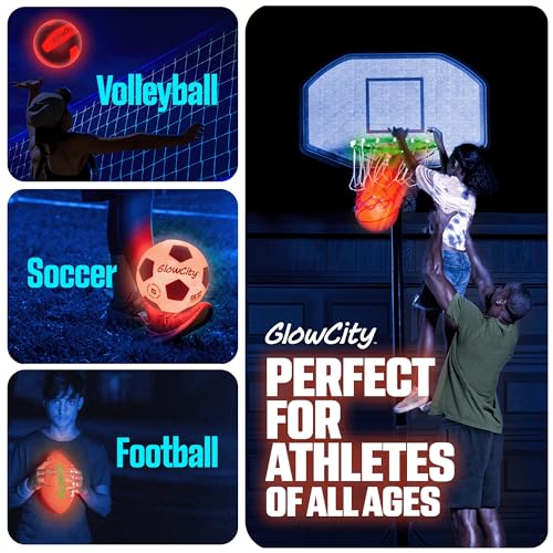 GlowCity Glow in The Dark Basketball for Teen Boy - Basketball Gift - Glowing Red Basket Ball, Light Up LED Toy for Night Ball Games - Sports Stuff & Gadgets for Kids Age 8 Years Old and Up