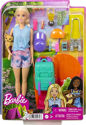 Barbie It Takes Two Doll & Accessories, Malibu Camping Playset with Doll, Pet Puppy & 10+ Accessories Including Sleeping Bag