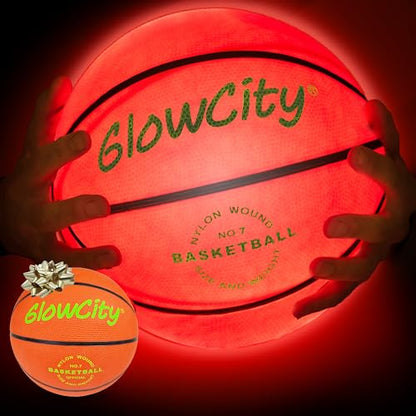 GlowCity Glow in The Dark Basketball for Teen Boy - Basketball Gift - Glowing Red Basket Ball, Light Up LED Toy for Night Ball Games - Sports Stuff & Gadgets for Kids Age 8 Years Old and Up