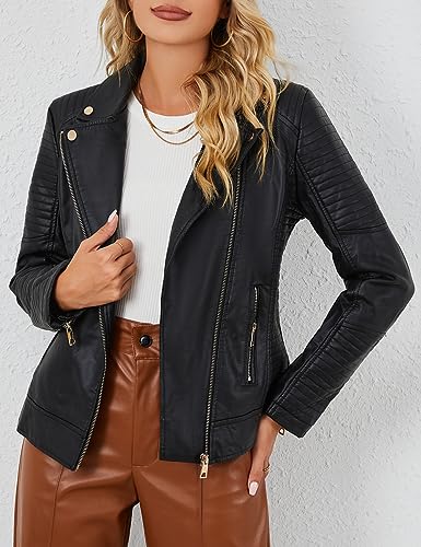 Bellivera Womens Faux Leather Casual Jacket Moto Fall Clothes Coat 53 Black M