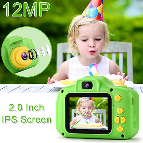 GKTZ Kids Digital Camera, Upgrade Selfie Camera 12MP Toddler Camera Children Video Camcorder, Birthday Gifts for Boys and Girls Age 3 4 5 6 7 8 9 with 32GB SD Card - Green