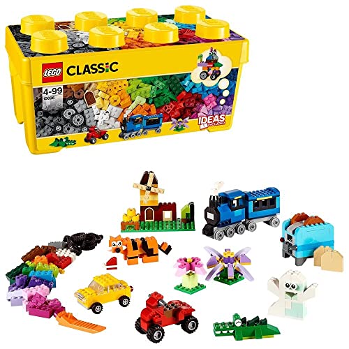 LEGO Classic Medium Creative Brick Box 10696 Building Toy Set - Featuring Storage, Includes Train, Car, and a Tiger Figure, and Playset for Kids, Boys, and Girls Ages 4-99