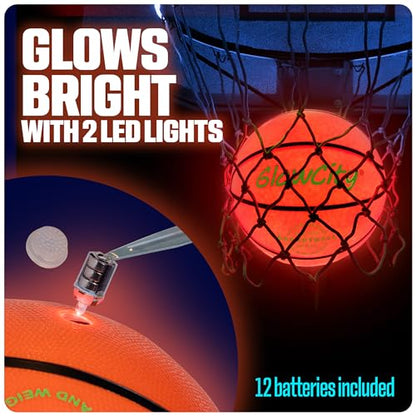 GlowCity Glow in The Dark Basketball for Teen Boy - Basketball Gift - Glowing Red Basket Ball, Light Up LED Toy for Night Ball Games - Sports Stuff & Gadgets for Kids Age 8 Years Old and Up