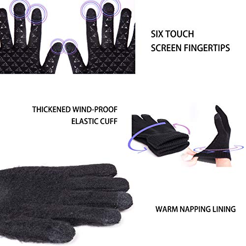 TRENDOUX Driving Gloves, Unisex Knit Winter Touchscreen Glove Men Women Texting Smartphone - Elastic Cuff - Thermal Warm Lining - Stretchy Material Black - L