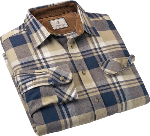 Legendary Whitetails Men's Buck Buck Camp Flannel Shirt, Long Sleeve Plaid Button Down Casual Shirt for Men, with Corduroy Cuffs, Fall & Winter Clothing, Shale Plaid, Large