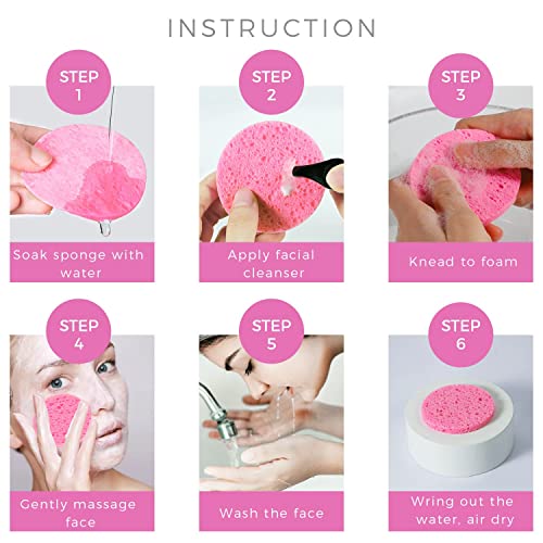 GAINWELL 50-Count Compressed Facial Sponges for Daily Facial Cleansing and Exfoliating, 100％ Natural Cosmetic Spa Sponges for Makeup Remover, Reusable, Pink