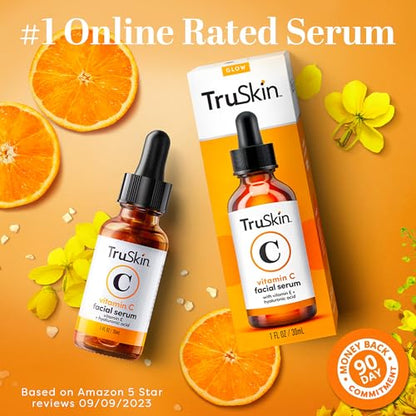 TruSkin Vitamin C Face Serum – Anti Aging Face & Eye Serum with Vitamin C, Hyaluronic Acid, Vitamin E – Brightening Serum, Dark Spot Remover, Even Skin Tone, Eye Area, Fine Lines & Wrinkles, 1 Fl Oz