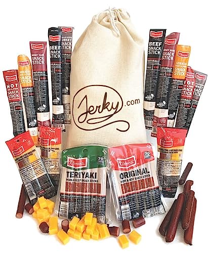 Jerky Gift Basket for Men - 26pc Jerky Variety Pack of Beef, Pork, Turkey, & Ham Snack Sticks - High Protien Healthy Snack - Unique Gift for Men