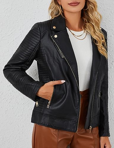 Bellivera Womens Faux Leather Casual Jacket Moto Fall Clothes Coat 53 Black M