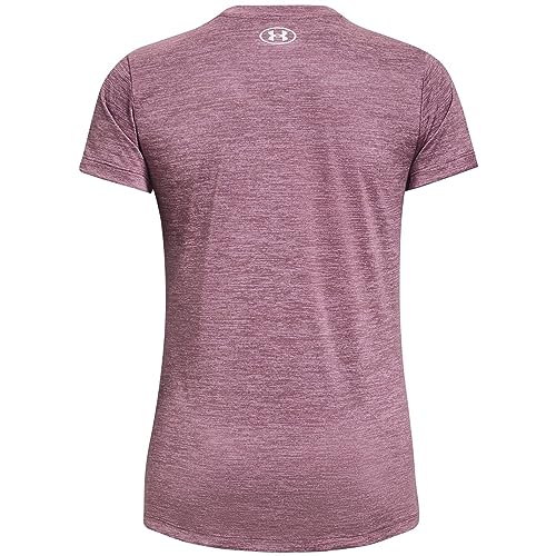 Under Armour Women's Standard Tech V-Neck Twist Short-Sleeve T-Shirt, (501) Misty Purple/White/Metallic Silver, Large