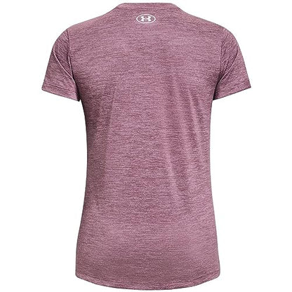 Under Armour Women's Standard Tech V-Neck Twist Short-Sleeve T-Shirt, (501) Misty Purple/White/Metallic Silver, Large