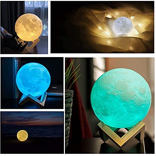 AED Moon Lamp for Bedroom Moon Night Light for Adults Kids Baby- Gifts for Girls Boys Women Men Remote Touch Control Wooden Stand 4.8 inch Small Size