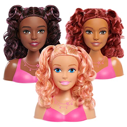 Barbie Small Styling Head and Accessories, Dark Brown Hair, Brown Eyes, 17-pieces, Pretend Play, Kids Toys for Ages 3 Up by Just Play