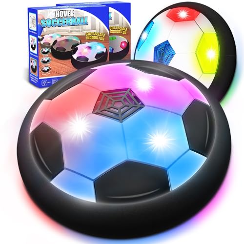 KKONES Kids Toys Hover Soccer Ball (Set of 2), Battery Operated Air Floating Soccer Ball with LED Light and Soft Foam Bumper for Indoor Outdoor Game, Gifts for Age 3 4 5 6 7 8-16 Year Old Boys Girls