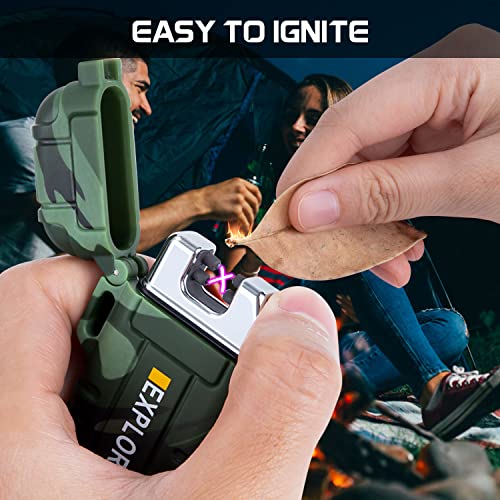 LcFun Waterproof Lighter Outdoor Windproof Lighter Dual Arc Lighter Electric Lighters USB Rechargeable-Flameless-Plasma Cool Lighters for Camping, Hiking, Adventure, Survival Tactical Gear