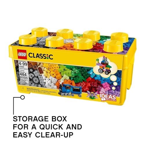 LEGO Classic Medium Creative Brick Box 10696 Building Toy Set - Featuring Storage, Includes Train, Car, and a Tiger Figure, and Playset for Kids, Boys, and Girls Ages 4-99