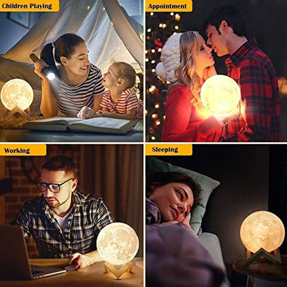 AED Moon Lamp for Bedroom Moon Night Light for Adults Kids Baby- Gifts for Girls Boys Women Men Remote Touch Control Wooden Stand 4.8 inch Small Size