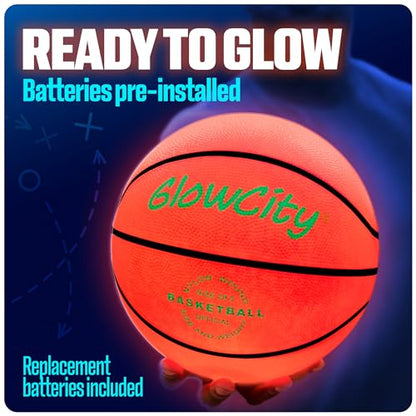 GlowCity Glow in The Dark Basketball for Teen Boy - Basketball Gift - Glowing Red Basket Ball, Light Up LED Toy for Night Ball Games - Sports Stuff & Gadgets for Kids Age 8 Years Old and Up