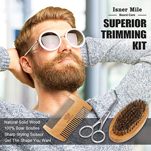 Isner Mile Beard Kit for Men, Grooming & Trimming Tool Complete Set with Shampoo Wash, Beard Care Oil, Balm, Brush, Comb, Scissors & Storage Bag, Perfect Gifts for Him Man Dad Father Boyfriend