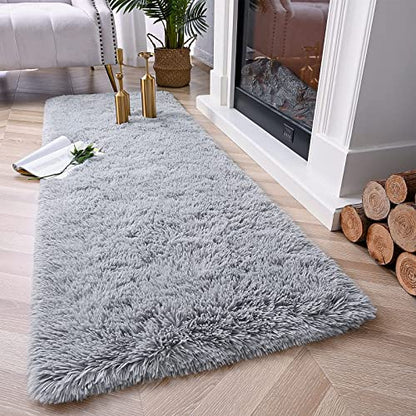 Chicrug Soft Runner Rugs for Bedroom Living Room Plush Fluffy Rug 2x6 Feet, Shag Furry Area Rug Carpet Non Shedding for Nursery Children Kids Girls Room Home Decorative, Grey