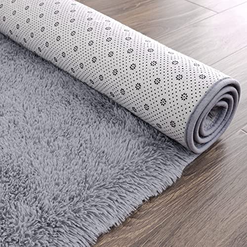 Chicrug Soft Runner Rugs for Bedroom Living Room Plush Fluffy Rug 2x6 Feet, Shag Furry Area Rug Carpet Non Shedding for Nursery Children Kids Girls Room Home Decorative, Grey