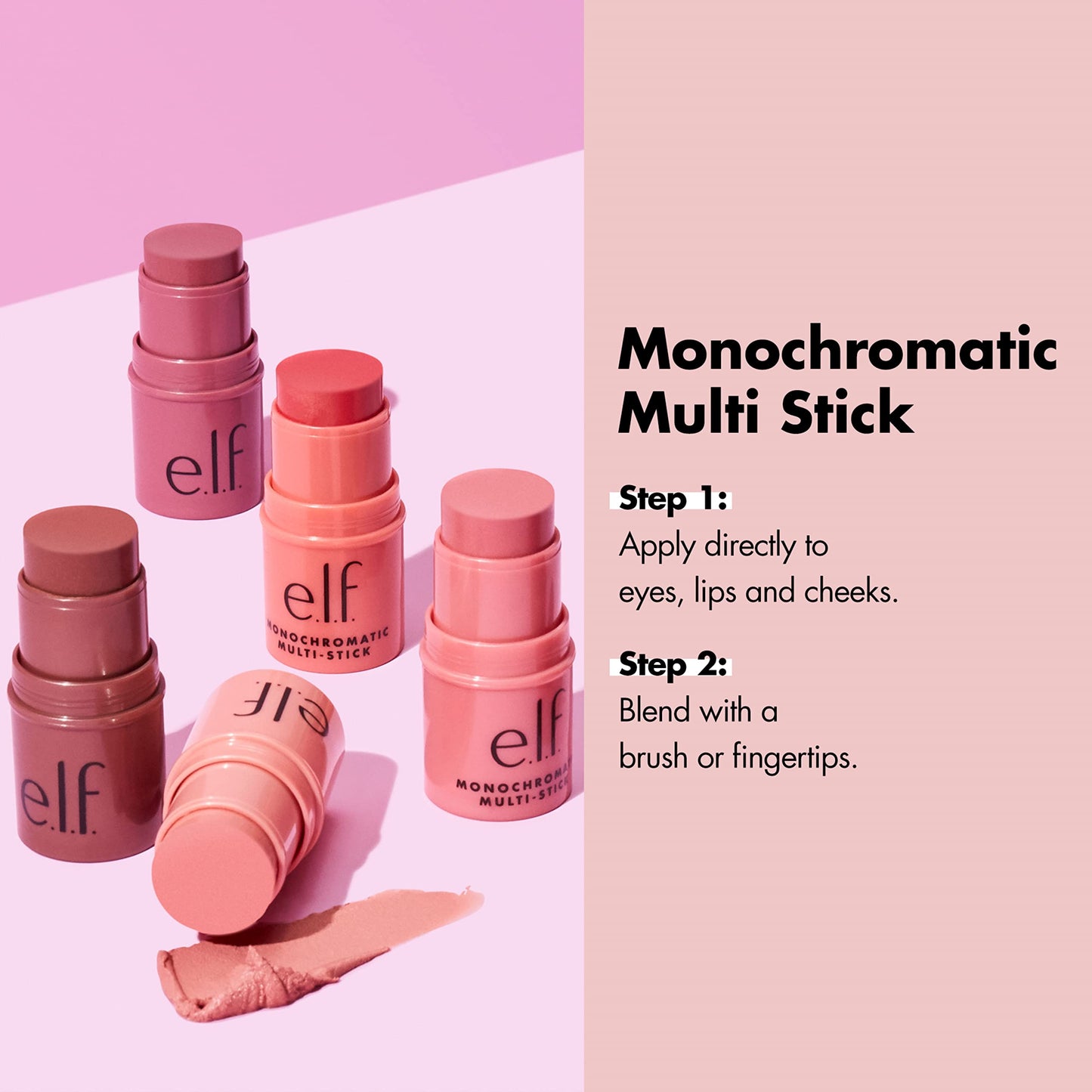 e.l.f., Monochromatic Multi Stick, Creamy, Lightweight, Versatile, Luxurious, Adds Shimmer, Easy To Use On The Go, Blends Effortlessly, Sparkling Rose, 0.155 Oz