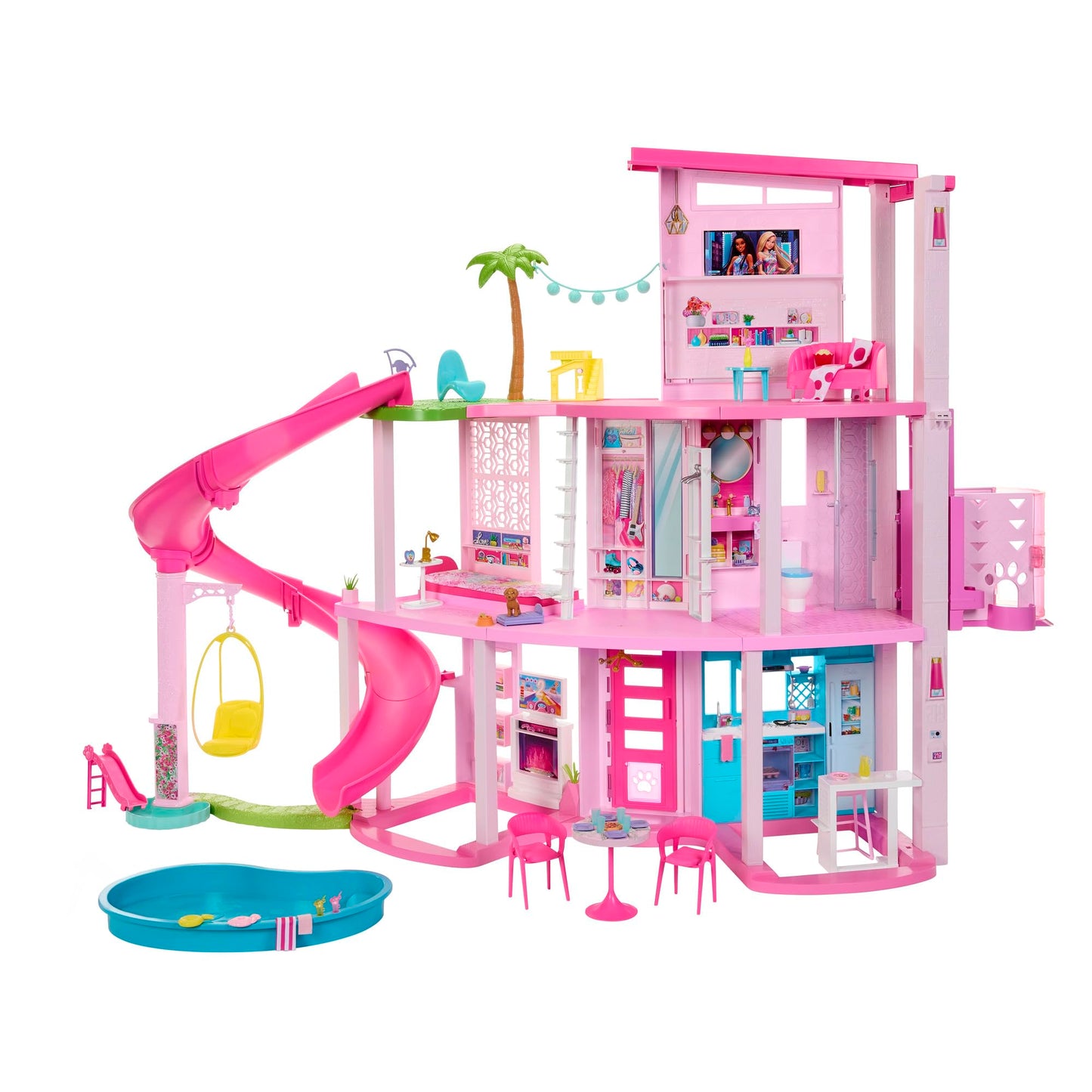 Barbie Dreamhouse 2023, Pool Party Doll House with 75+ Pieces and 3-Story Slide, Barbie House Playset, Pet Elevator and Puppy Play Areas