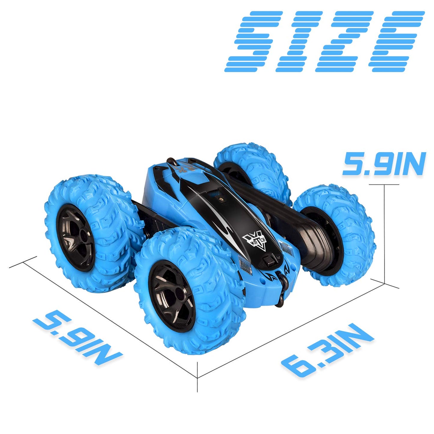 KKONES Remote Control car,2.4GHz Electric Race Stunt Car,Double Sided 360° Rolling Rotating Rotation, LED Headlights RC 4WD High Speed Off Road for 3 4 5 6 7 8-12 Year Old Boy Toys (Blue)