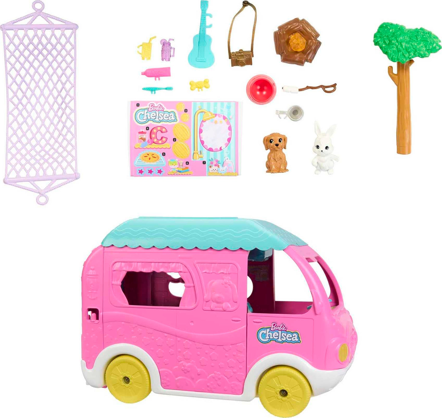 Barbie Camper, Chelsea 2-in-1 Playset with Small Doll, 2 Pets & 15 Accessories, Vehicle Transforms into Camp Site (Amazon Exclusive)