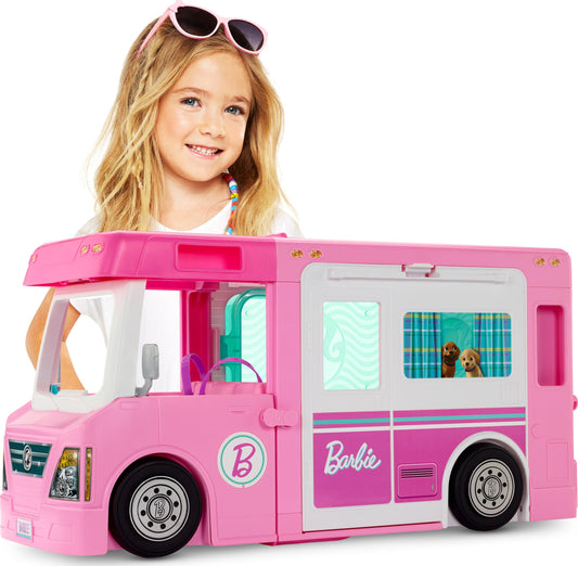 Barbie Camper, Doll Playset with 50 Accessories, Transforms into Truck, Boat & House, Includes Pool, 3-in-1 Dream Camper (Amazon Exclusive)