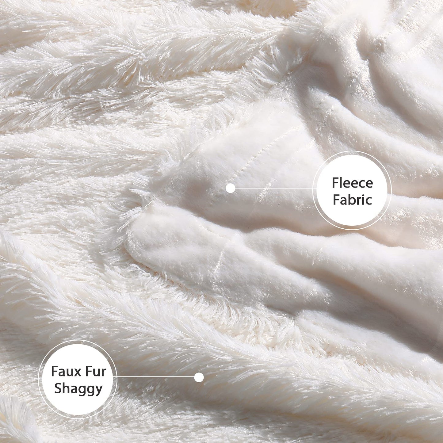 Tuddrom Decorative Extra Soft Fuzzy Faux Fur Throw Blanket 50" x 60",Solid Reversible Long Hair Shaggy Blanket,Fluffy Cozy Plush Comfy Microfiber Fleece Blankets for Couch Sofa Bedroom,Cream White