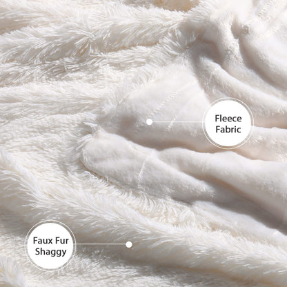 Tuddrom Decorative Extra Soft Fuzzy Faux Fur Throw Blanket 50" x 60",Solid Reversible Long Hair Shaggy Blanket,Fluffy Cozy Plush Comfy Microfiber Fleece Blankets for Couch Sofa Bedroom,Cream White