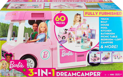 Barbie Camper, Doll Playset with 50 Accessories, Transforms into Truck, Boat & House, Includes Pool, 3-in-1 Dream Camper (Amazon Exclusive)