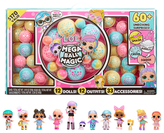 L.O.L. Surprise! Mega Ball Magic - 12 Collectible Dolls, 60+ Surprises, 170 Value, 4 Unboxing Experiences, Squish Sand, Bubbles, Gel Crush, Shell Smash, Fashions Limited Edition Gift,Girls 3+